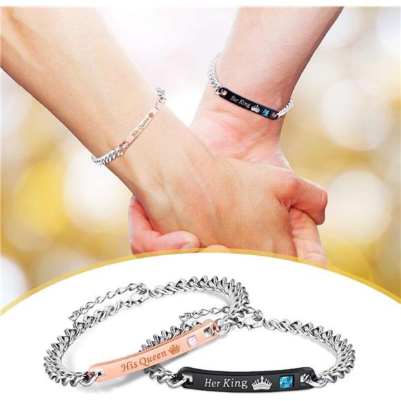 8 Pieces Couples Necklace Bracelet Matching Bracelets Set for Women Men - Picture 5 of 7